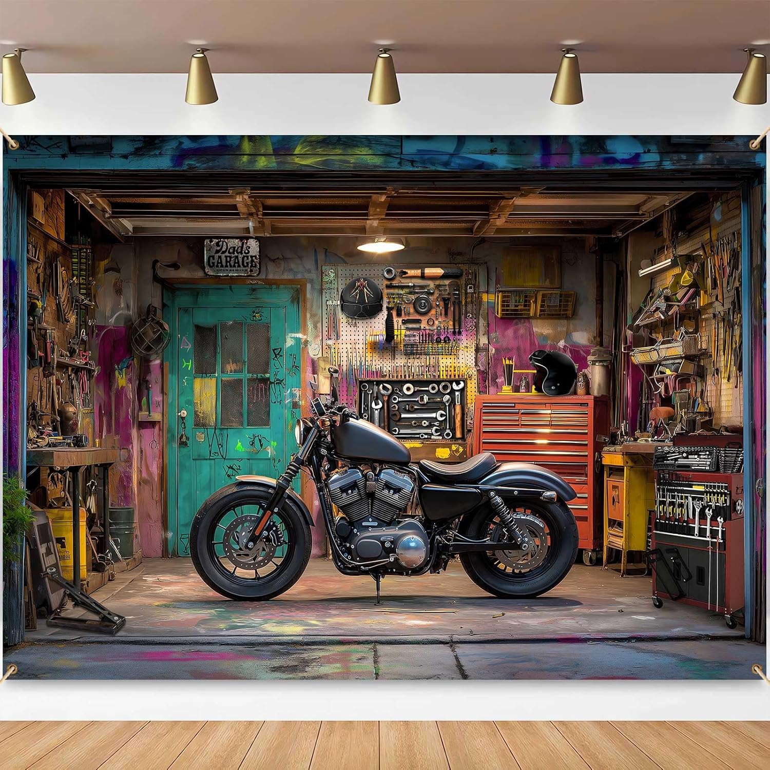 Motorcycle Garage Photography  - Workshop Tools Background recension och pris