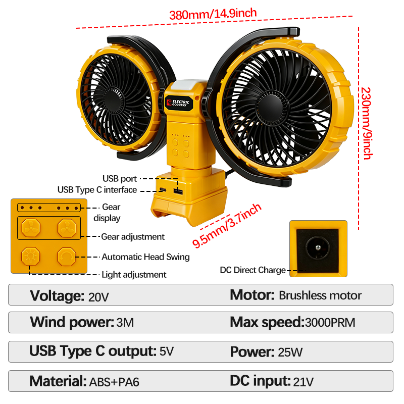 3000RPM Portable Dual Head Fan - Workshop Tools Wood recension och pris