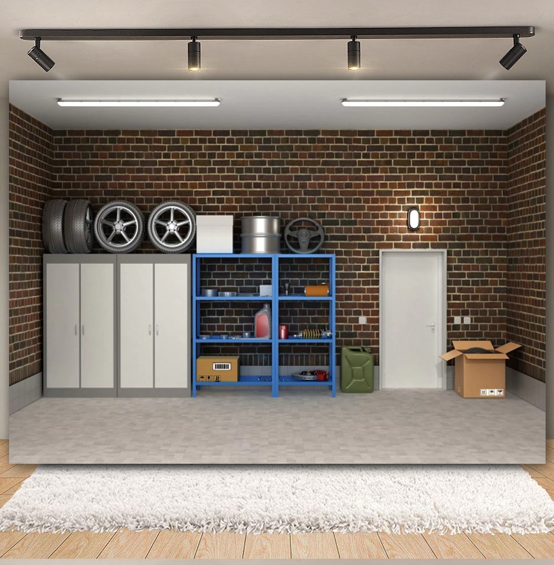Vintage Garage Backdrops Car R - Workshop Tools Background recension och pris
