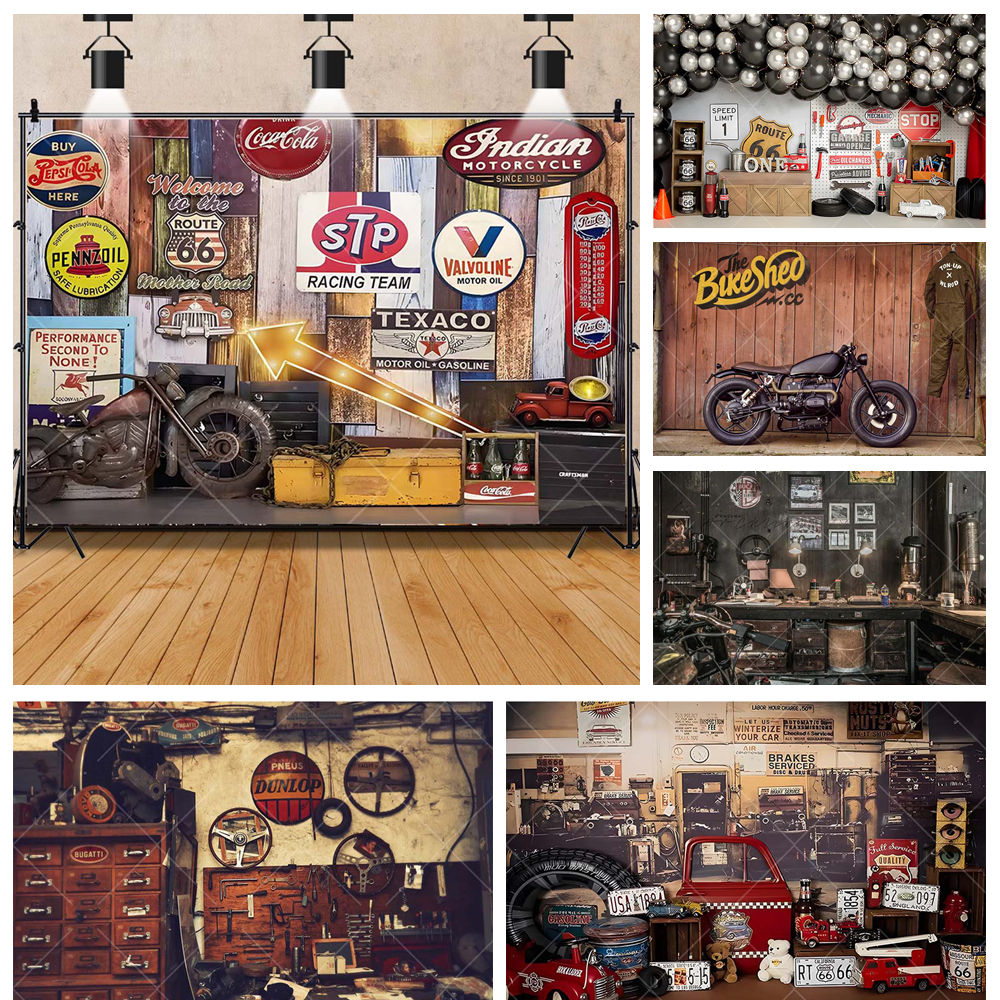 Retro Motorcycle Car Repairs G - Workshop Tools Background recension och pris