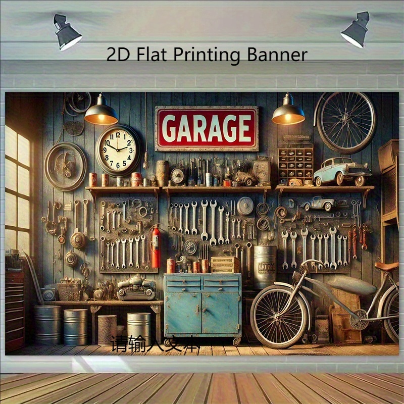 Industrial Garage Backdrop Ban - Workshop Tools Background recension och pris
