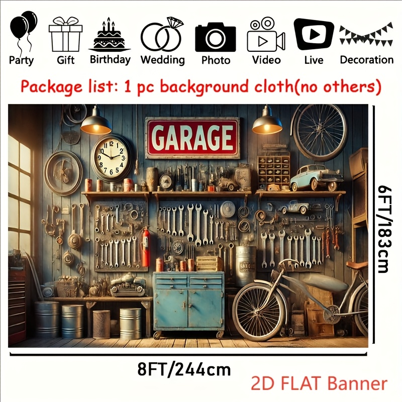 Industrial Garage Backdrop Ban - Workshop Tools Background recension och pris